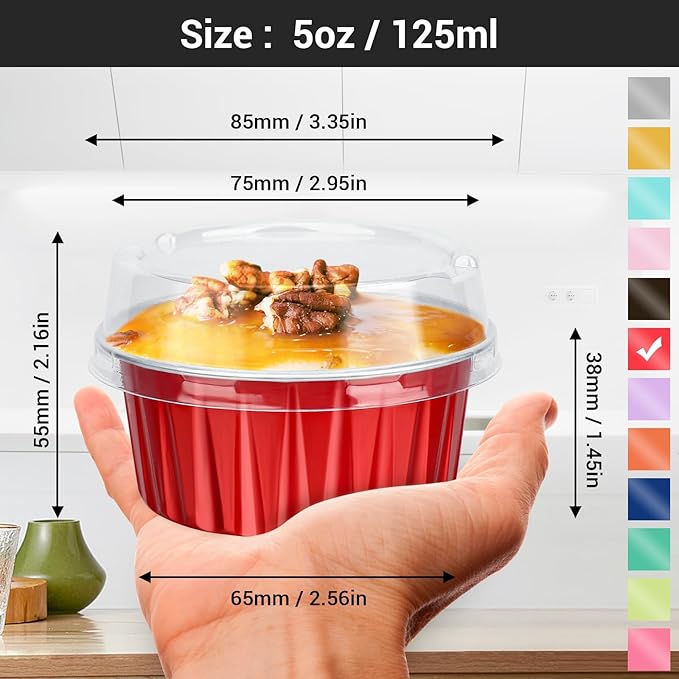EUSOAR Aluminum Foil Muffin Cupcake Ramekin, 50pcs 5oz 125ml Disposable Aluminum Foil Muffin