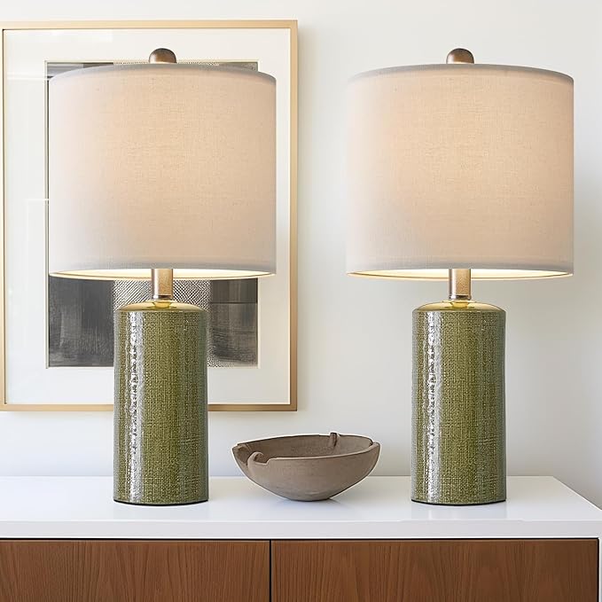 20.25" Small Table Lamps Set of 2 Modern Ceramic Lamps for Living Room Farmhouse Bedside Lamps Boho
