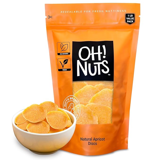 Oh! Nuts Dried Apricot Luscious Natural - 1 lb - Dried Fruit Discs - Sweetened Thin Apricot Slices