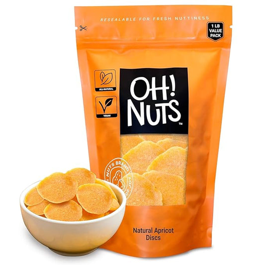 Oh! Nuts Dried Apricot Luscious Natural - 1 lb - Dried Fruit Discs - Sweetened Thin Apricot Slices