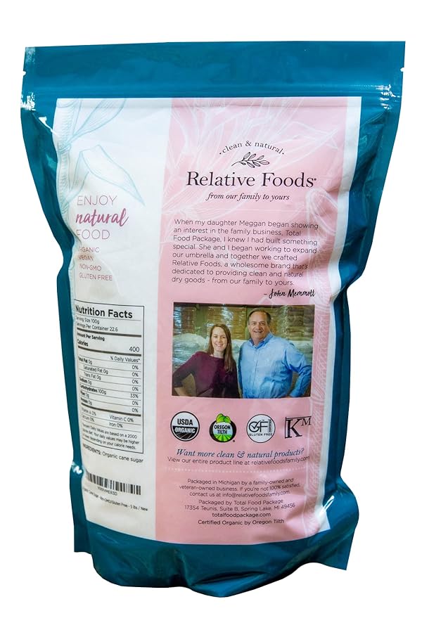Organic Cane Sugar Crystals (5lb sugar packet) - Preservative & bone-char free, vegan food sugar