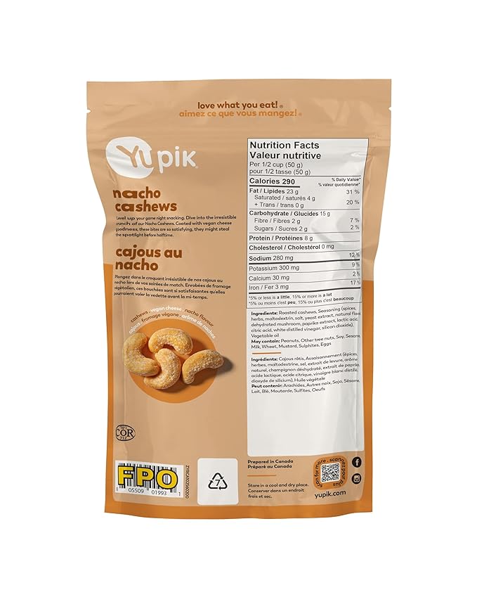 Yupik Nacho Cashews, 7 Oz, Kosher, Roasted Cashews with Vegan Cheese, Seasoned Nuts, Crunchy Savory
