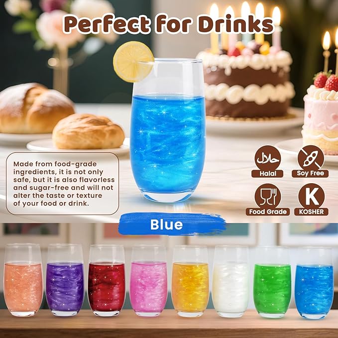 Shimmer Blue Edible Glitter Spray, 5g Edible Glitter for Cocktails, Drinks, Cake Decorating, Edible