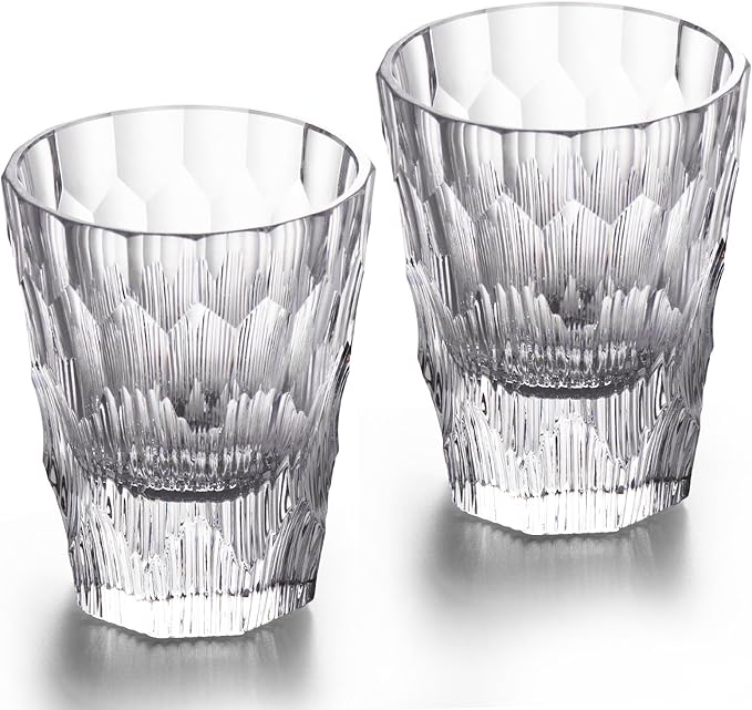 KAMMAK Crystal Whiskey Glasses Set of 2, Handcrafted 6.09oz Old Fashioned Glasses Stemless, Luxury