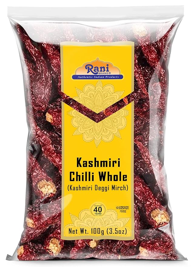 Rani Kashmiri Chilli Whole (Deggi Mirch, Low Heat) 3.5oz (100g) ~ Natural | Salt-Free | Vegan | No
