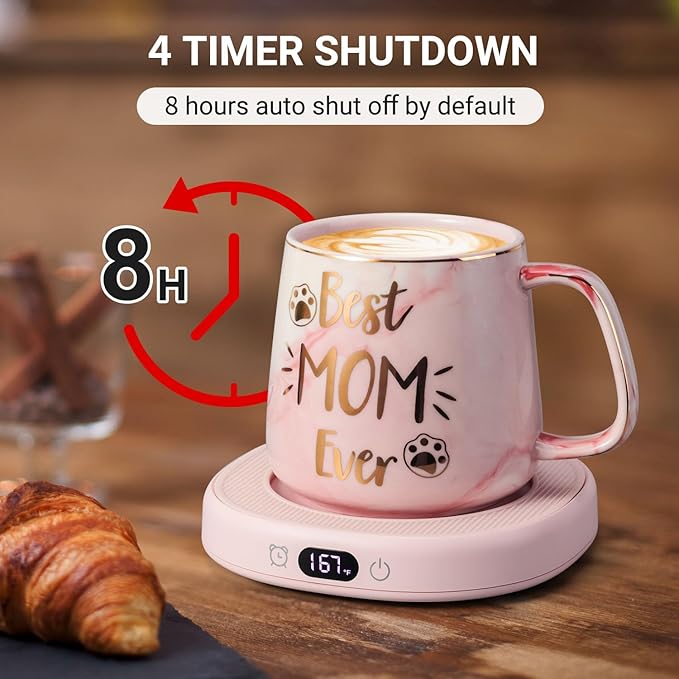 Coffee Mug Warmer & Best MOM Ever Mug Set, Electric Cup Warmer for Desk Office Home, Beverage