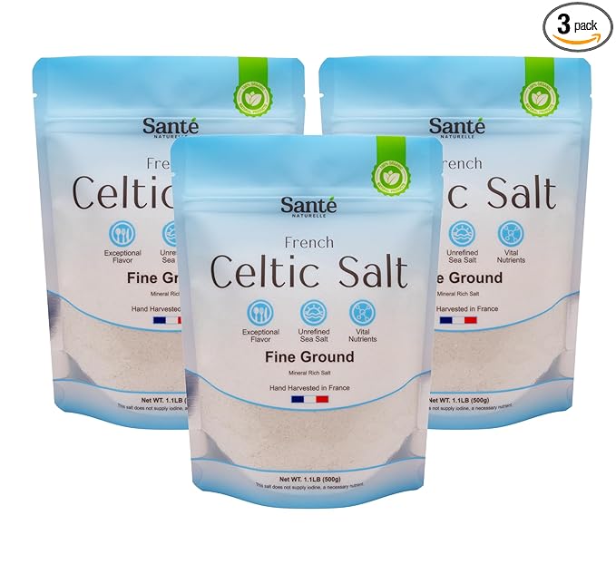 Sante Fine Ground Sea Salt From the Celtic Sea - 1.1lb (18oz) Pack of 3, Unrefined Organic French