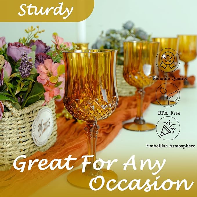 Plastic Wine Glasses，Plastic Goblets Vintage Style Cordial Drinking Glasses for Wedding Reception