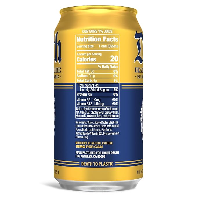 Liquid Death, Dead Billionaire Iced Tea, 12-Pack (12 oz Cans), Half Lemonade Half Black Tea, Low