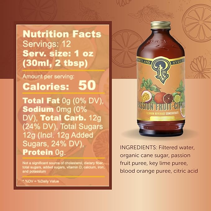Portland Syrups Passion Fruit Citrus Syrup - Craft Tropical Sensations for Cocktails, Mocktails