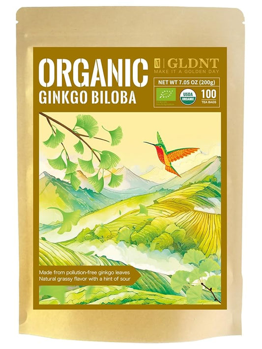 GLDNT Organic Ginkgo Biloba Tea, Dried Ginkgo Biloba Leaves, Mild & Smooth Flavor, Caffeine Free