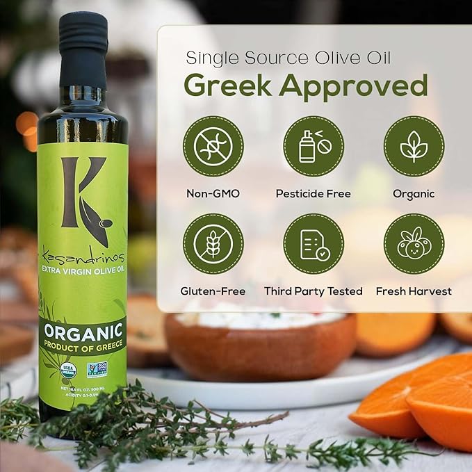 Kasandrinos Organic Olive Oil Extra Virgin, Polyphenol Rich Greek Olive Oil, 100% Organic First