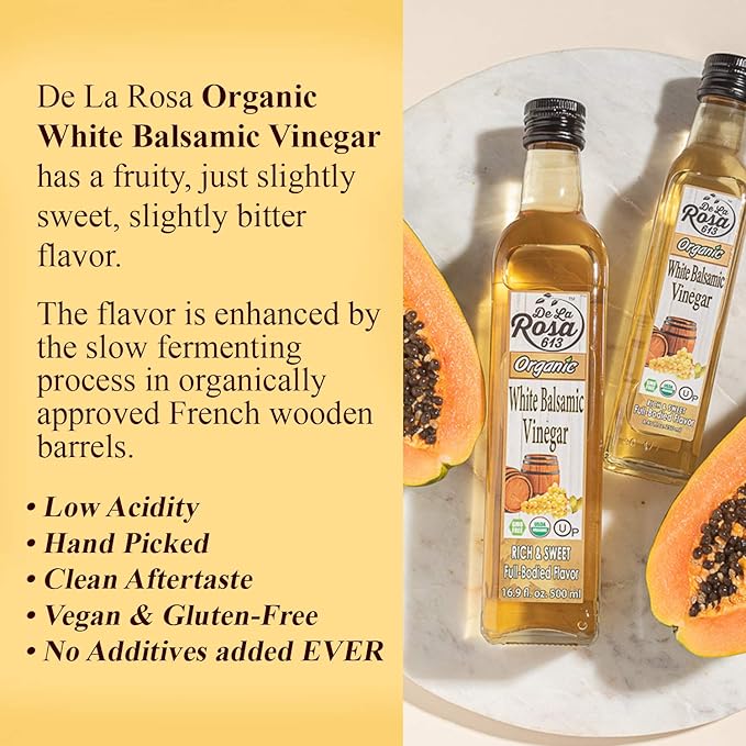 De La Rosa Organic White Balsamic Vinegar, Kosher for Passover, Vegan & Gluten-Free, Great for