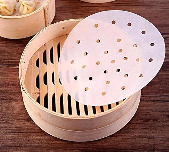100pcs Air Fryer Liners, 10 inches Bamboo Steamer Liners, Premium Perforated Parchment Steaming