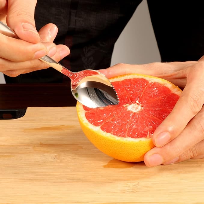 5 PCS Grapefruit Spoons, Stainless Steel Grapefruit Spoon Utensil Set, Serrated Edge & Thick Gauge