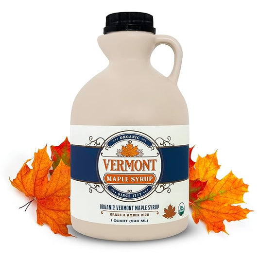 Vermont Maple Syrup - 32 oz Grade A, Amber Rich Organic Maple Syrup - 100% Pure and Authentic Maple
