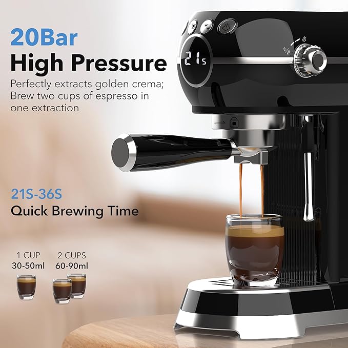 HBN 20Bar Compact Espresso Machine with Milk Frother, 27oz Removable Water Tank for Small Spaces