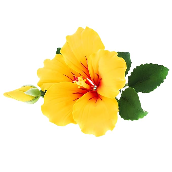 Global Sugar Art Hibiscus Sugar Cake Flowers Spray, Yellow Hawaiian Cake Flower Large. 1 Count by