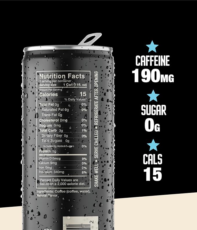 Loco Coffee Black Cold Brew 11 Ounce Can, 12 Count | Zero Sugar, 190mg Caffeine | Gluten Free and