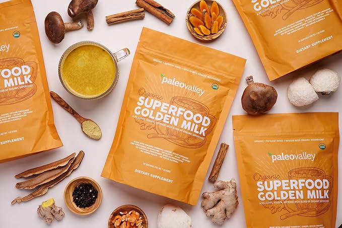 Paleovalley Organic Superfood Golden Milk - Immune, Focus, Cognitive, Longevity - Turmeric