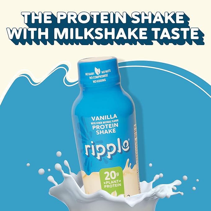 Ripple Vanilla Plant Based Protein Shake | 20g of Quality Sourced Pea Protein, Calcium & Iron Rich