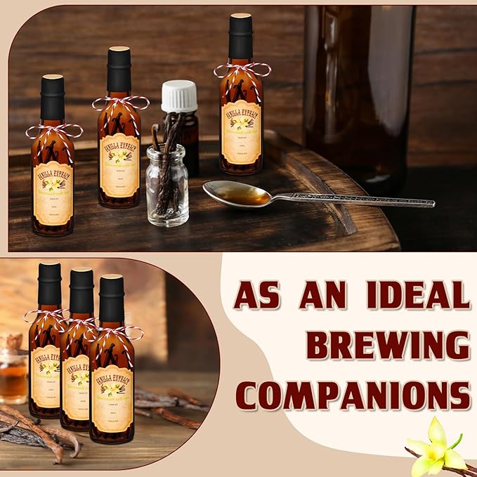 Tioncy 16 Pcs Vanilla Extract Bottles for Homemade Vanilla Jar Glass Bottle with Cap, Shrink Band