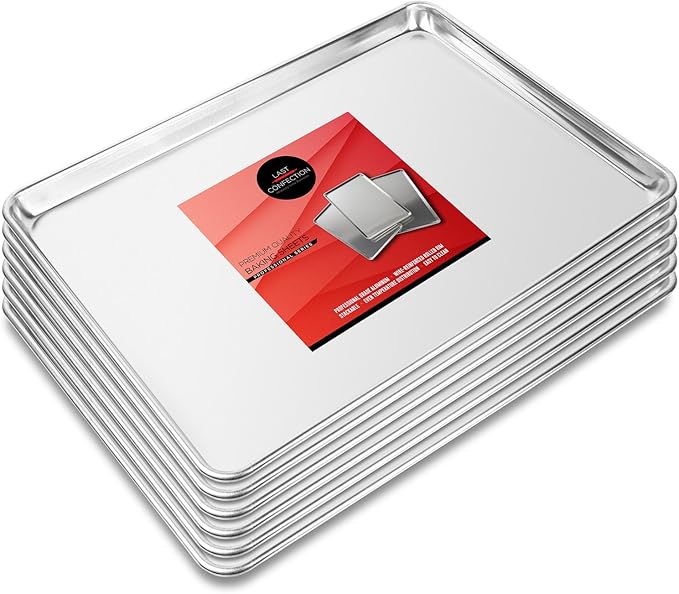 Last Confection 6 Cookie Baking Sheets 15" x 21" - Rimmed Aluminum Jelly Roll Trays - Three-Quarter