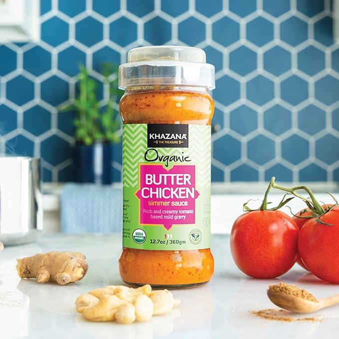 Khazana ORGANIC Butter Chicken Simmer Sauce - 6 x 12.7oz Jars | Non-GMO, Vegan, Gluten-Free, Kosher