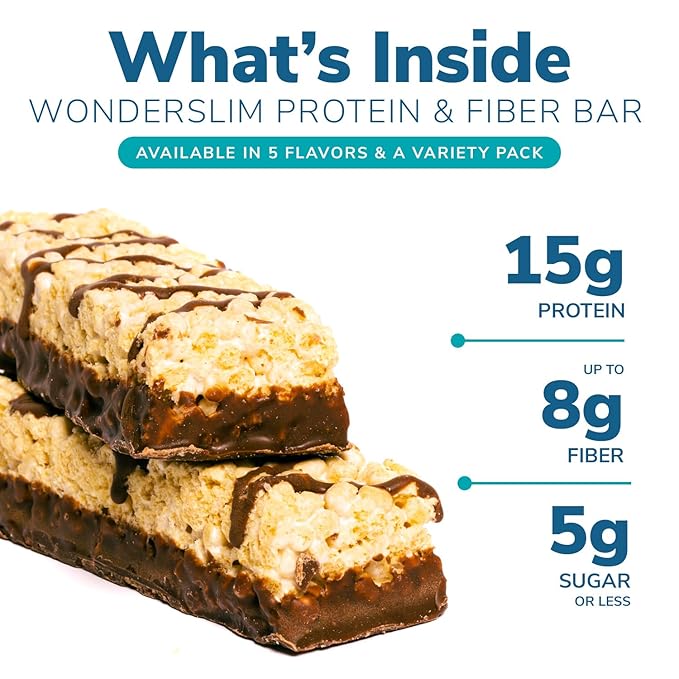 Wonderslim High Fiber Protein Bars, Fluffy Vanilla Crisp | 15g Protein, 6g Fiber | Low Sugar, Low