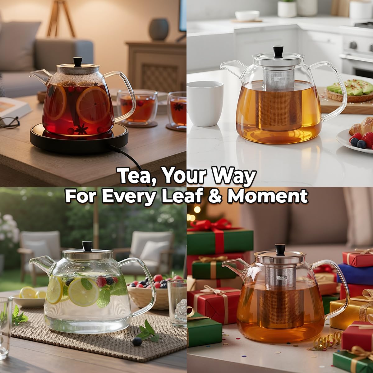 Aquach 42oz Glass Teapot with Infuser, Stovetop Safe Tea Kettle