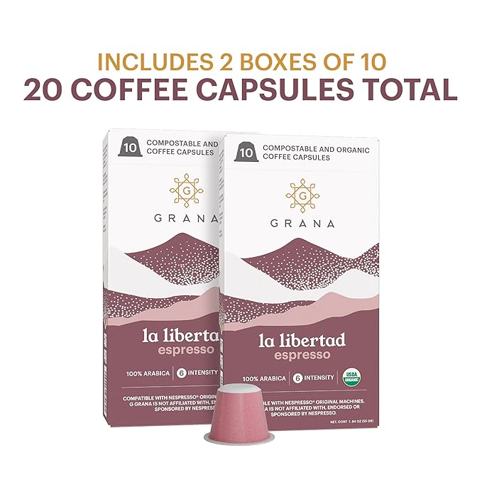 G GRANA Coffee Pods, Compatible with Nespresso OriginalLine, 20 Pack, Medium-Dark Roast, USDA