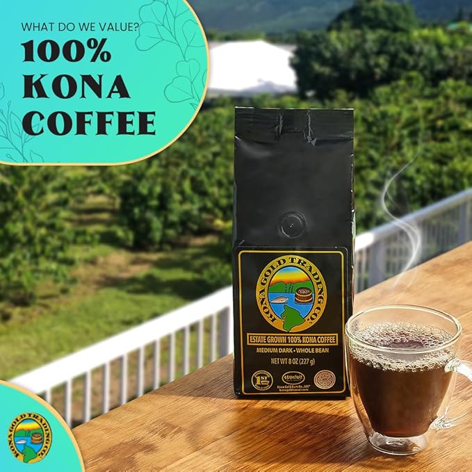 Hawaiian Kona Coffee Whole Bean - 16 oz, Kona Gold Coffee by Kona Gold Rum Co. - Freshly Roasted