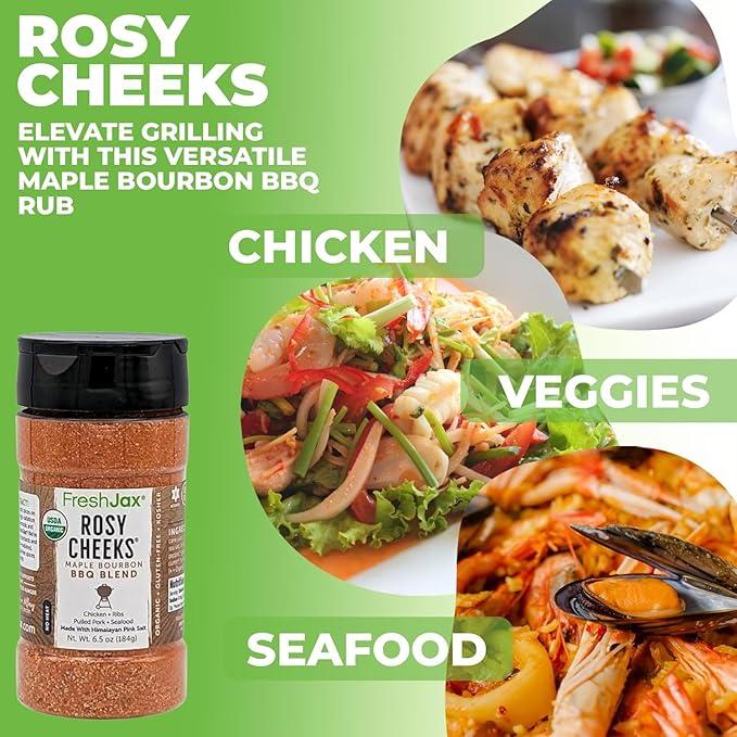 FreshJax Rosy Cheeks Organic Maple Bourbon BBQ Rub ??5.2 oz Large Bottle BBQ Seasoning for Brisket