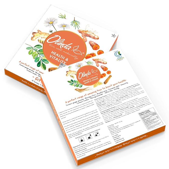 Olinda Health & Vitality Tea Gift Box Tea Samplers Organic Tea Bags Low Caffeine Detox Energy Tea