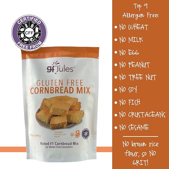 gfJules Certified Gluten Free Cornbread Baking Mix | No Grit, Non-GMO, Vegan | Certified Top 9