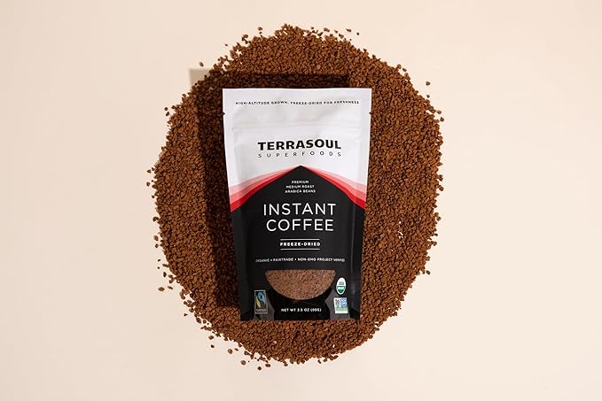 Terrasoul Superfoods Organic Freeze-Dried Instant Coffee, 3.5 oz - Fairtrade | Arabica Beans |