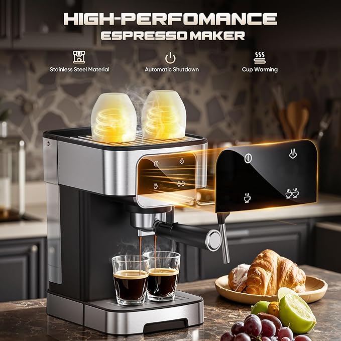 Espresso Machine 20 Bar, Professional Espresso Maker with Power Milk Frother，Compact Espresso