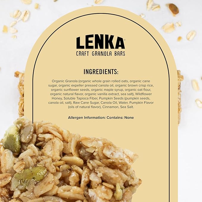 Lenka Bars - Pumpkin Spice Snack Bars, Gluten Free, High Fiber, Kosher, Wholesome, No Artificial