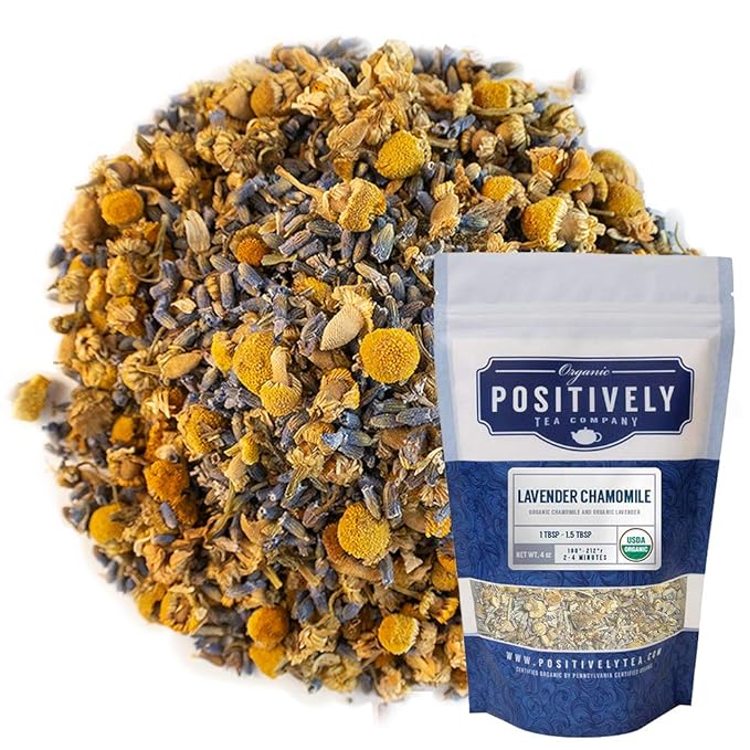 Organic Positively Tea Company, Lavender Chamomile, Herbal Tea, Loose Leaf, 4 Ounce