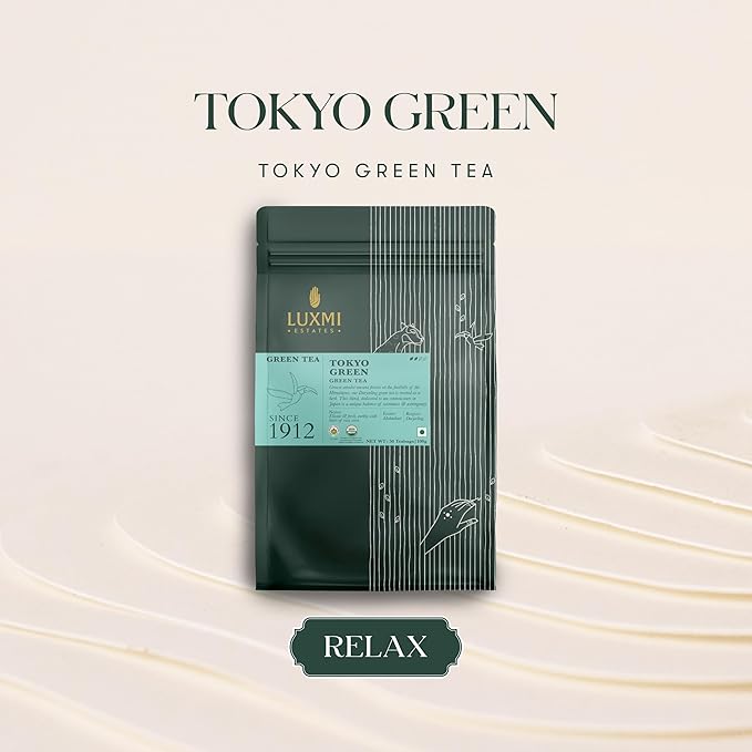 Luxmi Estates Tokyo Green Organic Green Tea (50 Tea Bags) Tea Bags For Relaxing, Calming, and
