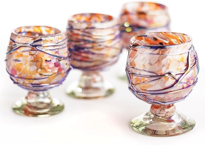 Authentic Mexican Tequila Hand Blown Shot Glasses - Set of 4-2 oz - Mini Glass Snifters - Heavy