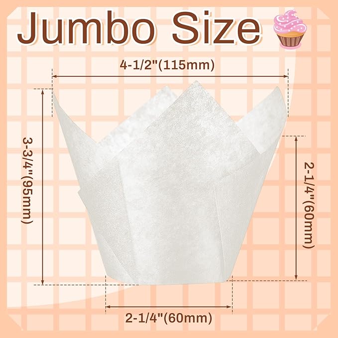 300 Pcs Jumbo Muffin Liners for Baking 2-1/4" x 4" Large Tulip Cupcake Liners Greaseproof Cupcake