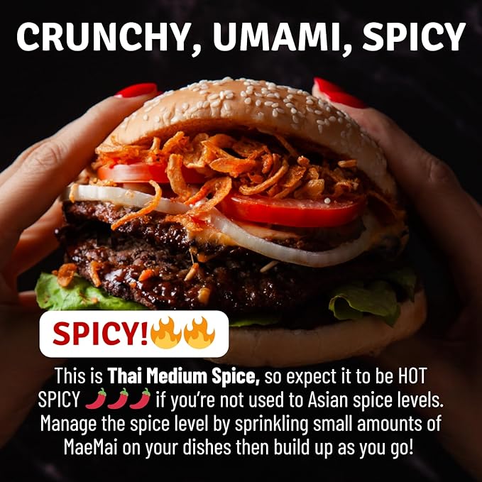 MaeMai Medium Spice (SPICY) - Crispy Onions & Garlic Flakes - Crunchy All-Purpose Seasoning, Keto