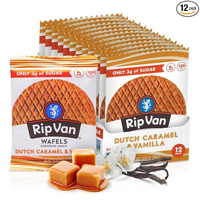Rip Van Wafels Dutch Caramel & Vanilla Stroopwafels, Healthy Snacks, Non-GMO, Low Calorie, Low