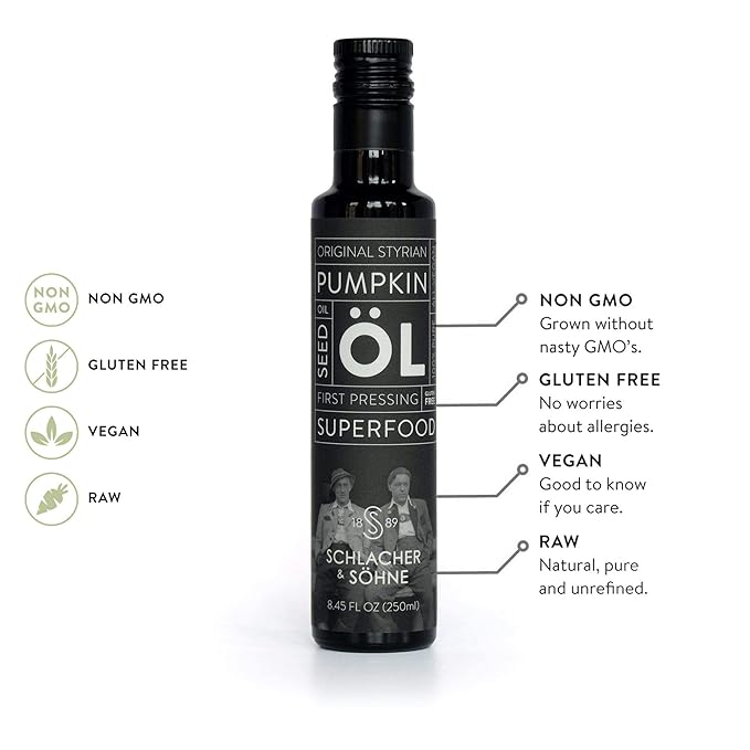 Schlacher & S철hne Styrian Pumpkin Seed Oil: 100% Pure, Cold Pressed, Non GMO, Gluten Free, Vegan