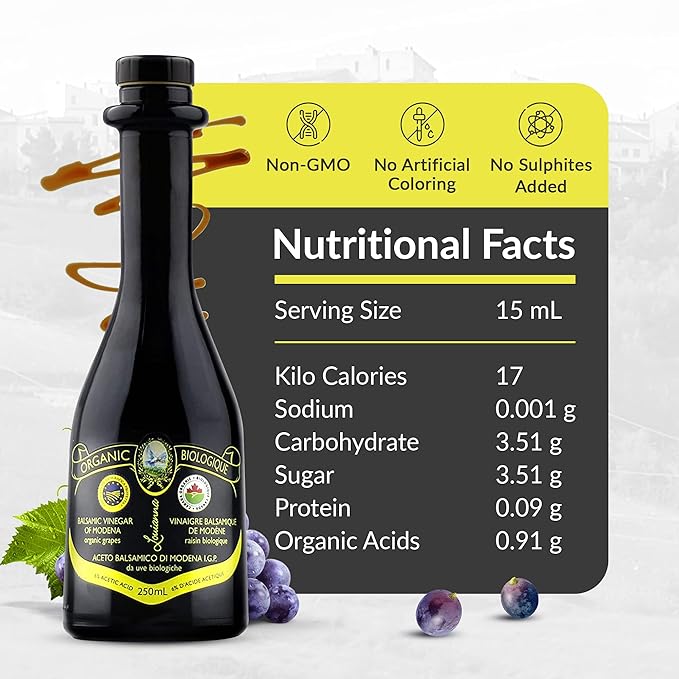 Louianna - Organic Balsamic Vinegar of Modena, High Polyphenol Balsamic Vinegar Dressing, Aged Red