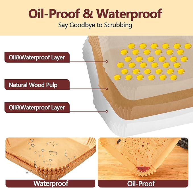 10 Inch Air Fryer Liners Disposable-100PCS Square Parchment Paper Liners,Heat Resistant &