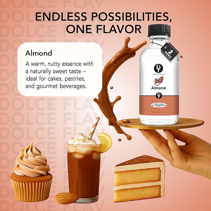 Dolce Flav Natural Almond Extract ??2 Ounce Water-Soluble Kosher, Sugar-Free, Concentrated Pure