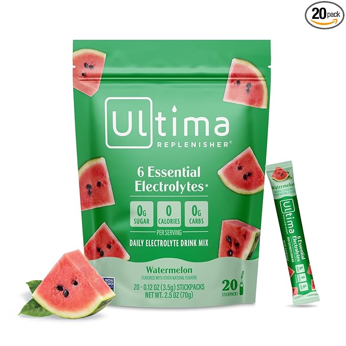 Ultima Replenisher Daily Electrolyte Powder Drink Mix ??Sugar Free ??Watermelon, 20 Stickpacks