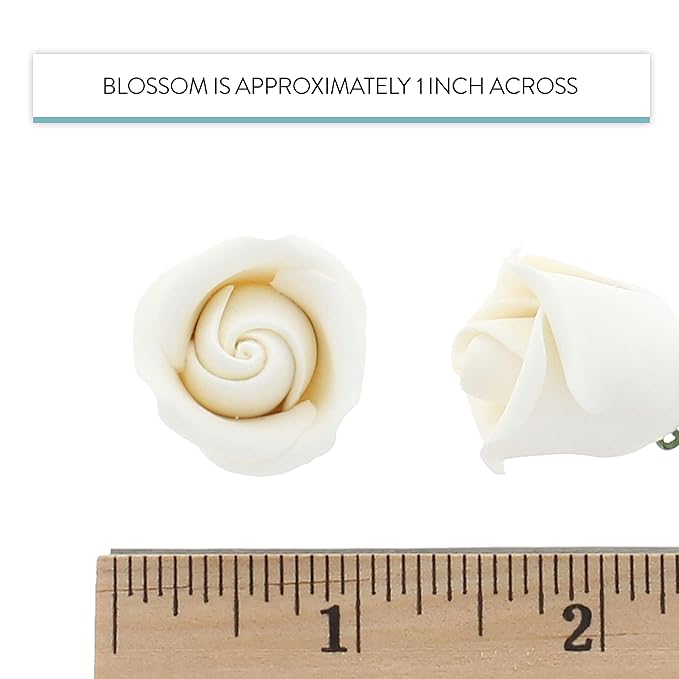 Global Sugar Art Rebecca Rose Sugar Cake Flowers, White 1 Inch with Wire, 8 Count by Chef Alan